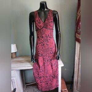 Alfani Y2K Silk Maxi Dress 6P Babydoll Cherry Red Dark Floral Whimsigoth